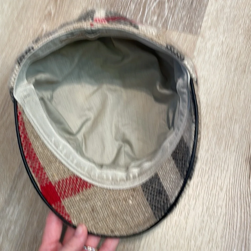 Burberry Beige Black and Red Check Wool Newsboy Cap